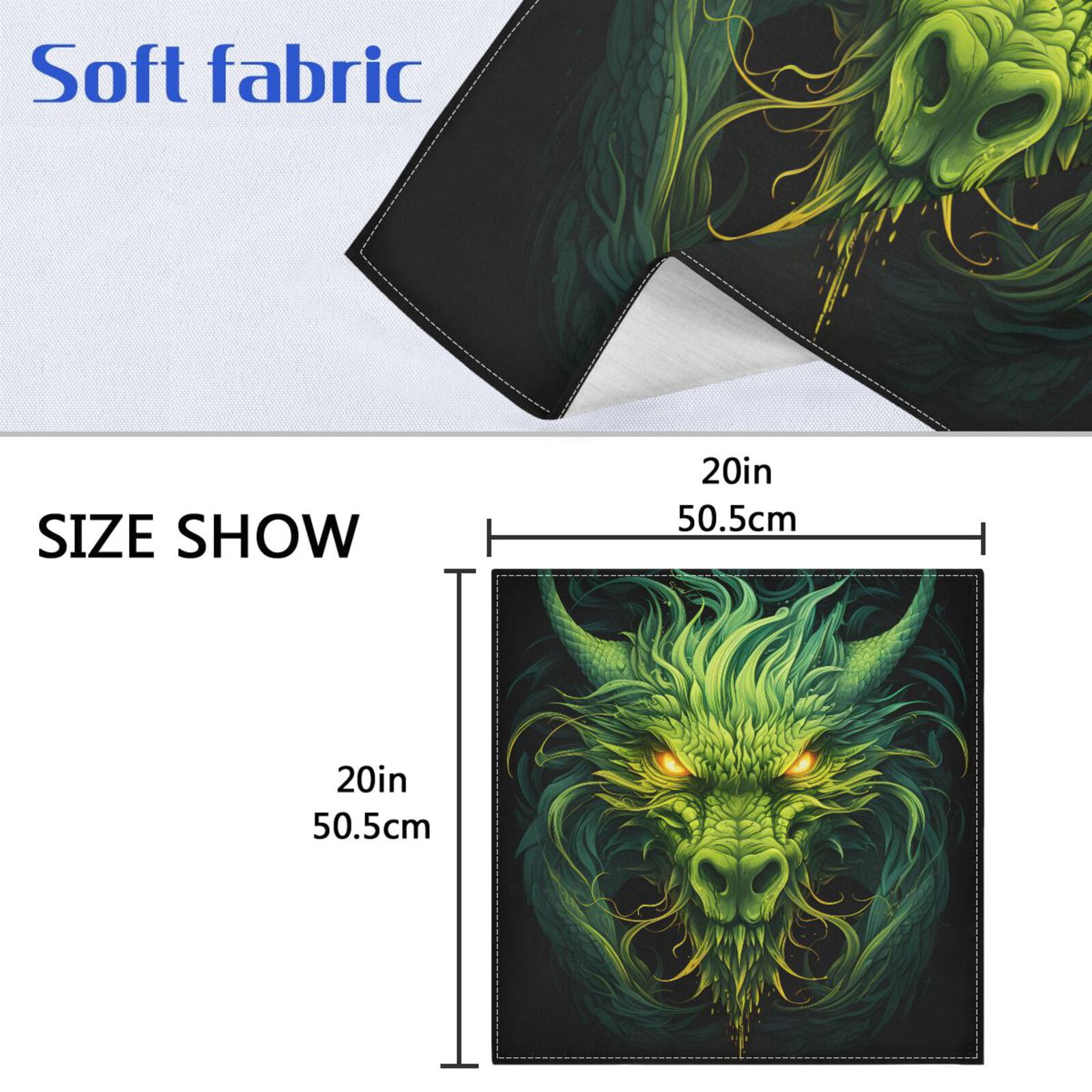JSTEL Green Dragon Cloth Napkins Set of 6, 20x20 Inch Washable and Reusable Napkin for Decoupage Dinner Party Everyday Use