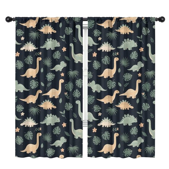 Blackout Kids Curtains,Dark Green Leafy Dinosaurs Pattern Childrens Insulated Curtains Set Of 2,Bedroom Essentials,Toddler Room Decor 42"x84"