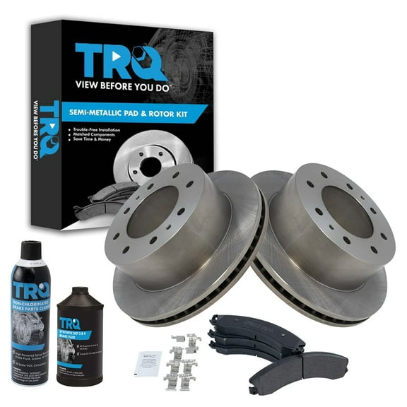 TRQ Rear Metallic Brake Pad & Rotor Kit w/Fluids for Chevy GMC 2500 3500 HD BKA15976 Fits select: 2011-2019 CHEVROLET SILVERADO, 2011-2019 GMC SIERRA