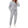 thumbnail image 3 of Two Piece Outfits For Women Casual Long Sleeve Hoodie Sweatshirts Jogger Sweatpants Tracksuit Sweatsuit Lounge Sets Light Gray S, 3 of 6