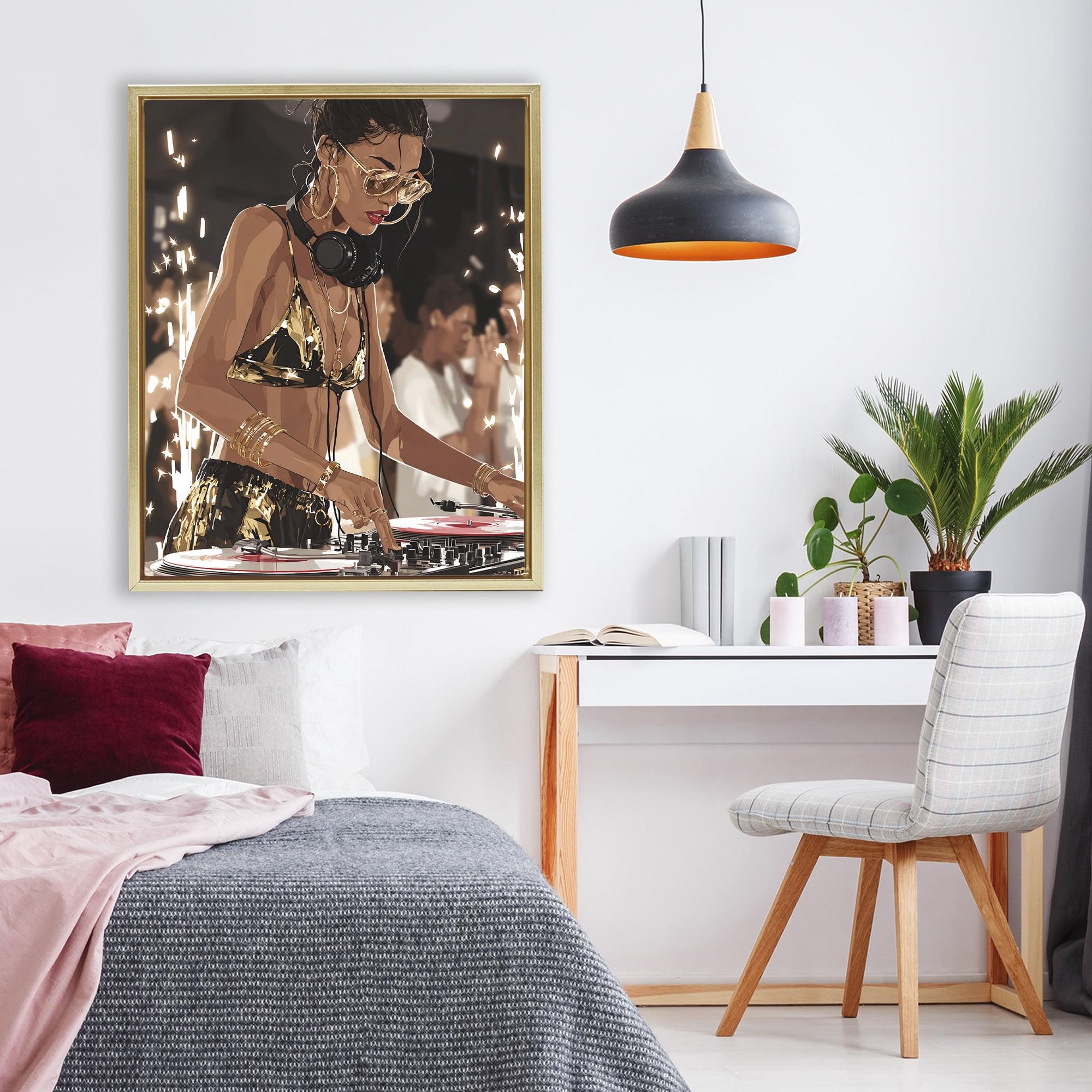 Stupell Industries Party All Night Gilded DJ Gold Framed Floater Canvas Wall Art, design by Franklyn Gregory