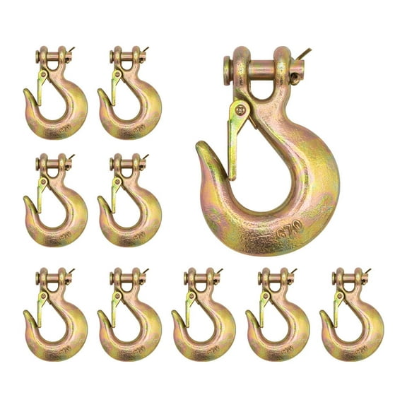 10 Pack 1/4" G70 Clevis Slip Hook with Latch - 2,860 LBS WLL Heavy Duty Grade 70 Safety Chain Hook for Trailer Truck Transport