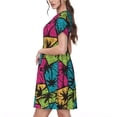 thumbnail image 2 of Lsque Hawaii Palms Print Women's Casual Dress T-Shirt Summer Short Sleeve Scoop Neck Swing Dresses, 2 of 6
