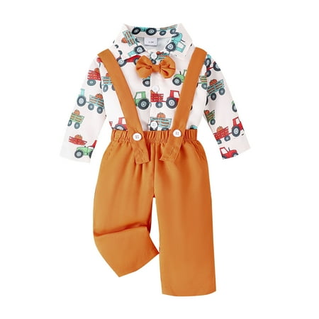 

Icvfdpl Infant Clothes Sets Long Sleeve Turndown Collar Halloween Cartoon Prints Romper Bodysuits Spaghetti Strap Pants Outfits Charming Relaxed Fit