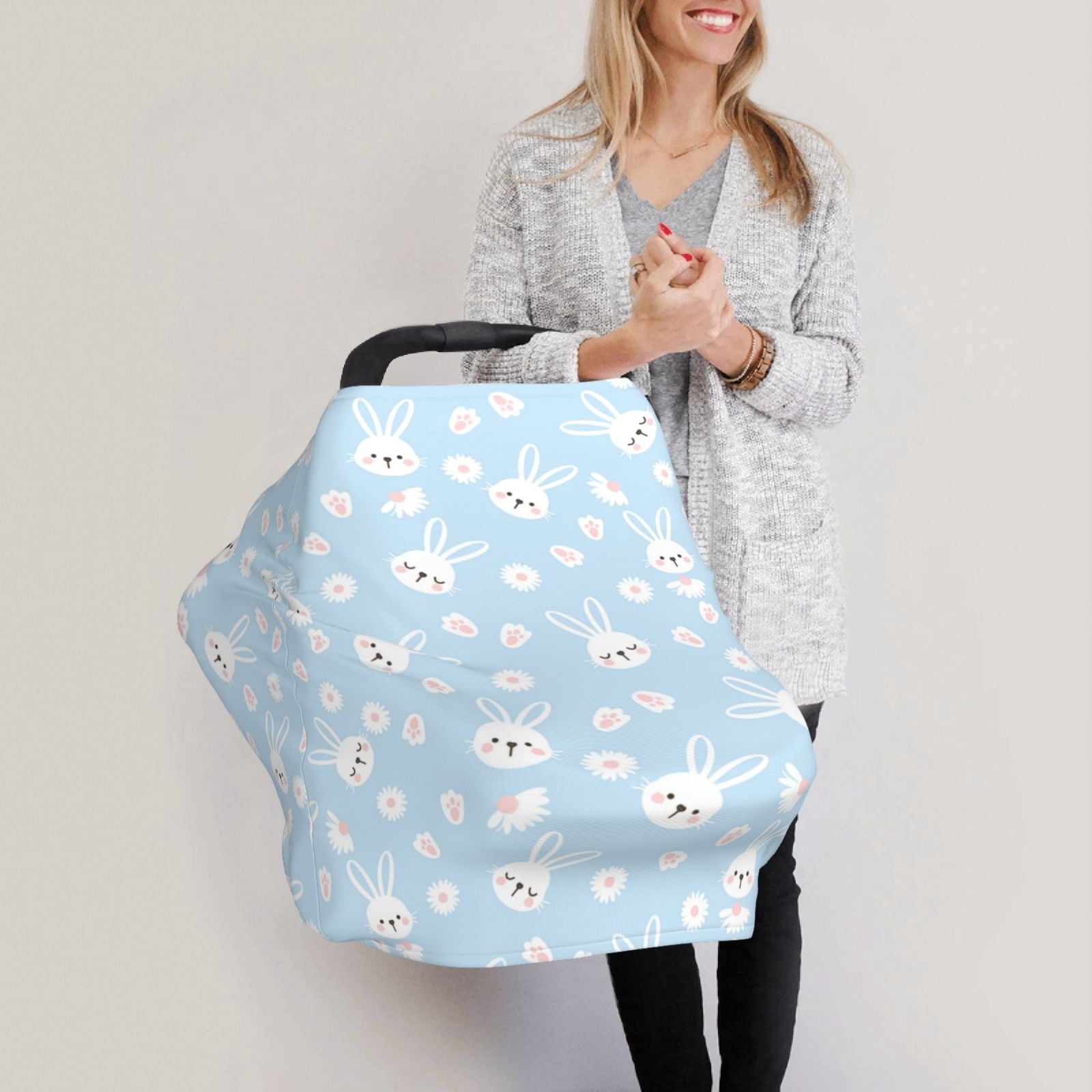 Fotbe Cute Bunny Pattern Car Seat Covers for Babies, Nursing Breastfeeding Cover Carseat Canopy, Soft Stretchy Carrier Cover