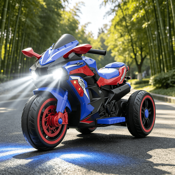 HNH Kids Motorcycle for Kids 3-6, 12V Battery Powered Bike Electric Motorbike with Remote Control, LED Lights, Bluetooth Music, Ride on Toys
