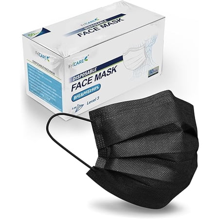 Disposable Face Masks, 3-Ply ASTM Level 3 Medical Grade, FSA/HSA Eligible, Breathable & Comfortable for Allergy/Sun Protection, 50 Pack Black