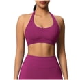 thumbnail image 3 of QIUOMBBP Sports Bras for Women Halter Seamless Padded Workout Bralettes Solid Color Open Back Yoga Gym Cropped Tops, Hot Pink, XXL, 3 of 10