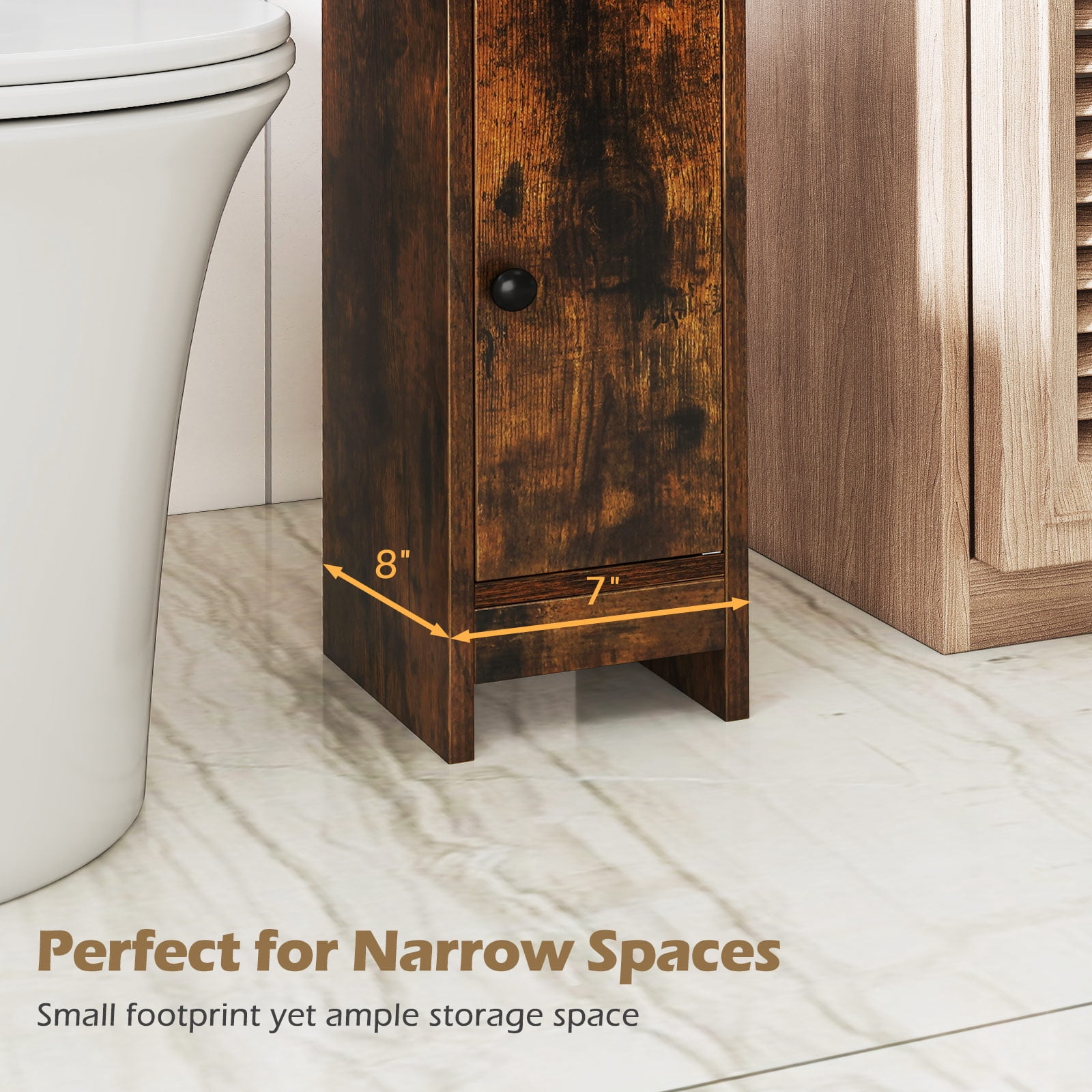 Topbuy Bathroom Storage Cabinet Small Corner Floor Cabinet with Door and Adjustable Shelves Toilet Paper Holder Stand Brown