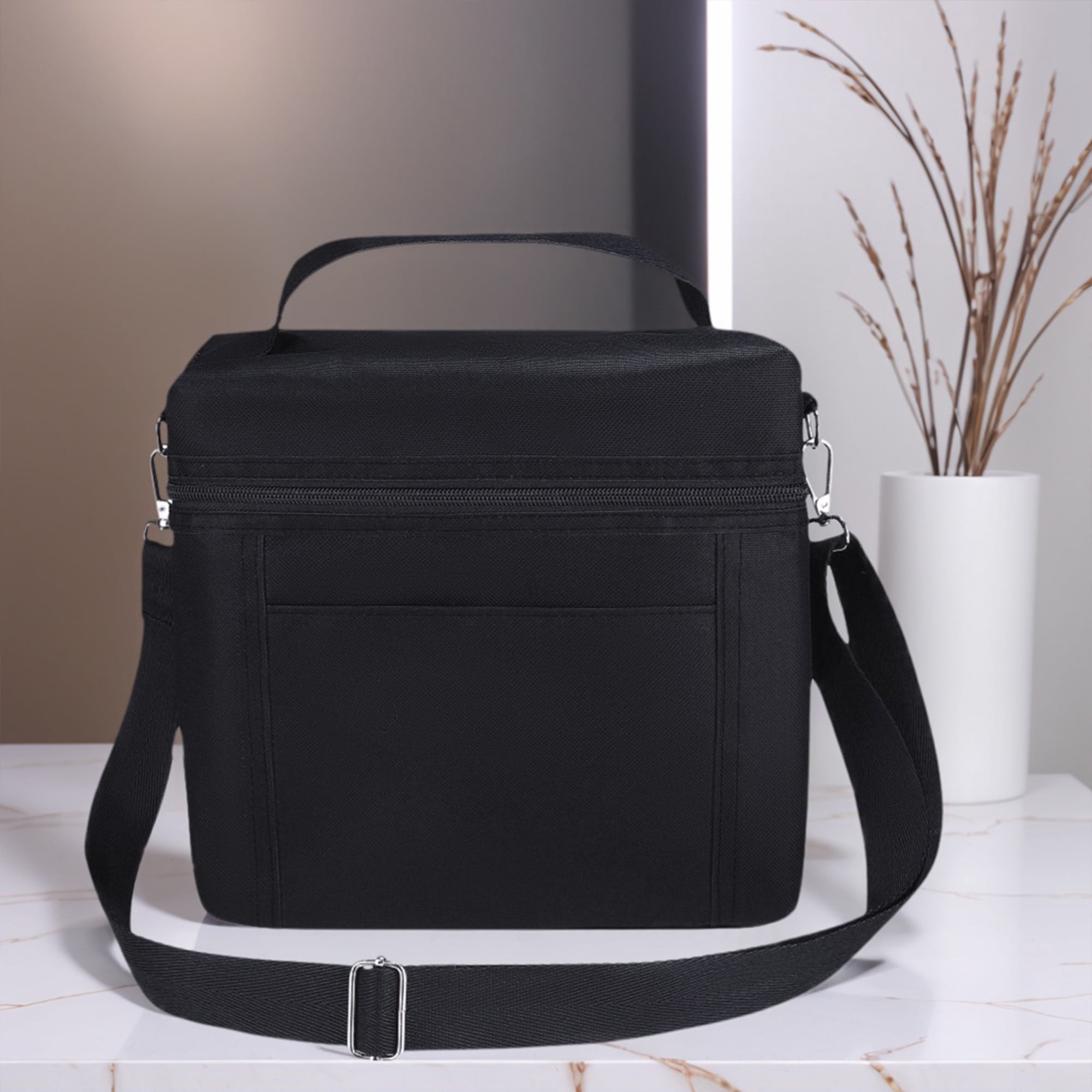Unique Bargains Insulated Leakproof Lunch Bag for Work, Picnic Black 9.4*5.5*9.1in