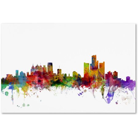 UPC: 0886511882218 | Trademark Fine Art  Detroit Michigan Skyline  Canvas Art by Michael Tompsett