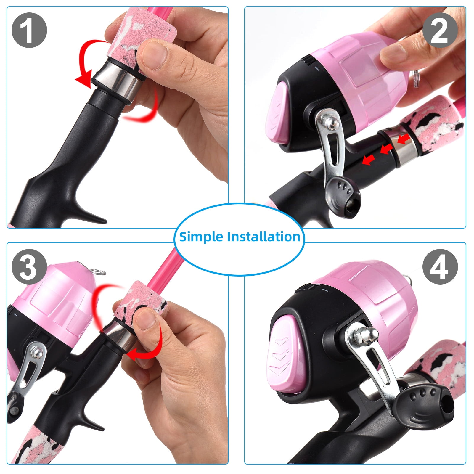 Dcenta Kids Fishing Pole Pink, Portable Telescopic Fishing Rod and Reel Combo Kit - with Spincast Fishing Reel Tackle Box for Girls, Youth