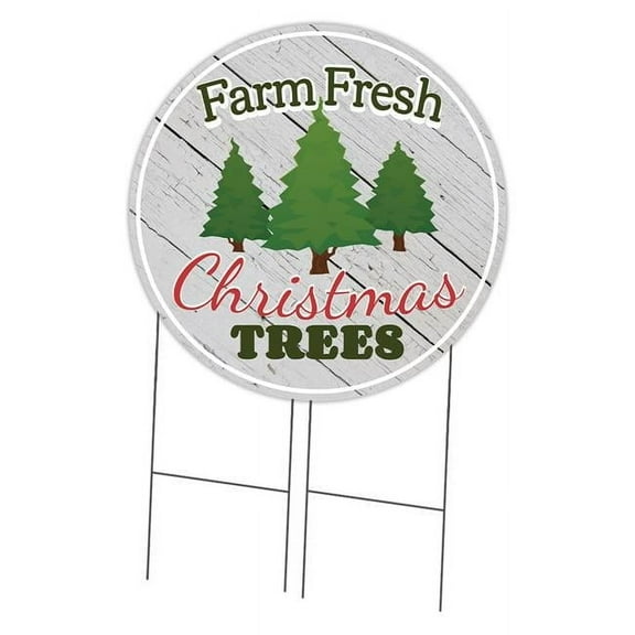 36 in. Corrugated Circular Plastic Sign with Stakes - Farm Fresh Trees