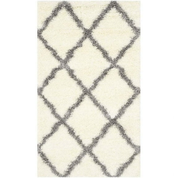 SAFAVIEH Montreal Cebrail Geometric Diamonds Shag Area Rug, Ivory/Grey, 4' x 6'