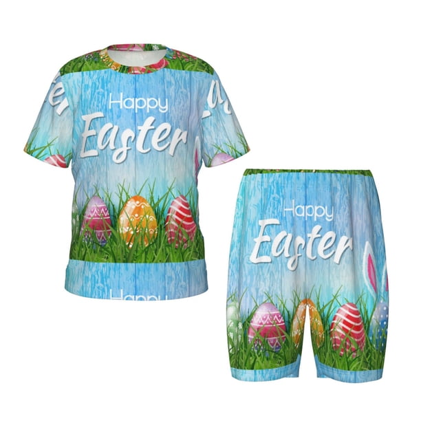 Balery Happy Easter Conjunto de Pijama Infantil de Manga Corta con Estampado – Ropa de Dormir de Algodón Suave-3X-Large