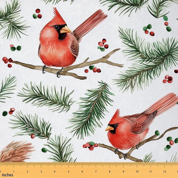 Feelyou Christmas Bird Fabric by the Yard 1 Yard, Xmas Tree Sewing Fabric, Kawaii Cartoon Animal Home Decor Fabric by the Yard, Breathable Home Decor