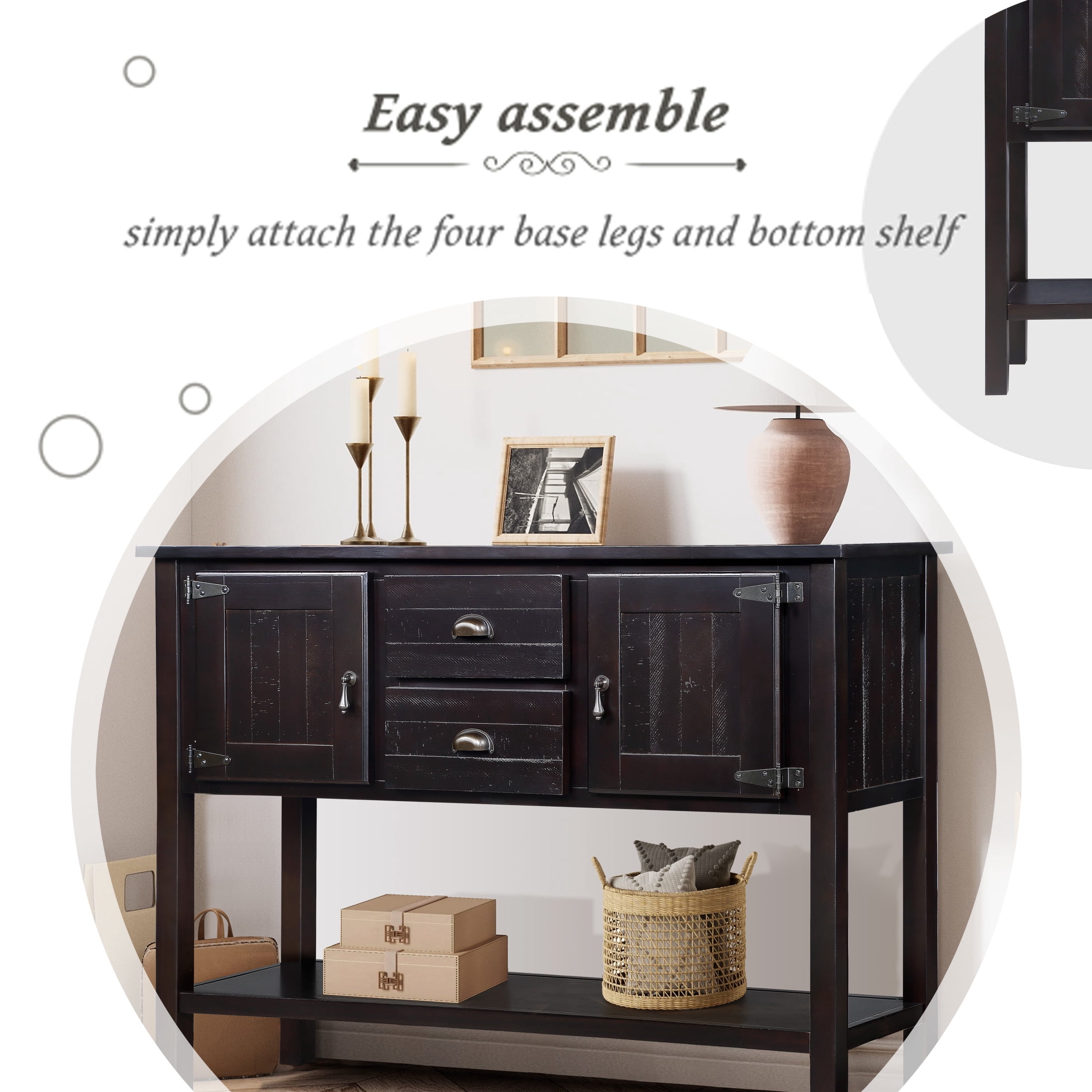 Noble House Warren Modern Entryway Console Table, Pine Wood Frame with Drawers, Cabinets and Shelf, Espresso