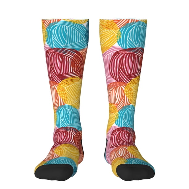Fotbe Colorful Wool Balls Calcetas Divertidas Estampadas para Hombre y Mujer, Calcetas de Algodón hasta la Rodilla para Caminar, Correr, Enfermería y Embarazo