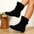 thumbnail image 4 of OKBOP Women's Faux Suede Mid-Calf Slouch Boots, Pull-On Round Toe Block Low Heel Casual Fall Boots Black Boots Sizes 37, 4 of 5