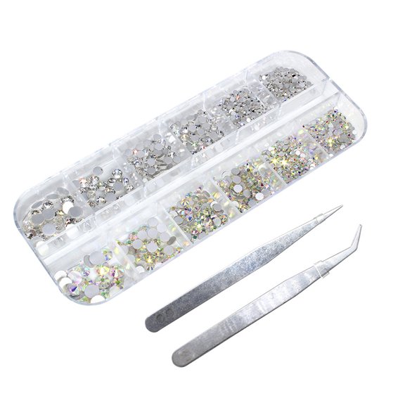 Vogacara Nail Pixie Beads Flatback Crystal Rhinestones Delicados suministros de bricolaje Usos versátiles Accesorio de manicura AB silver nipper 2 Type3 NO3 Vogacara CE011770-03B