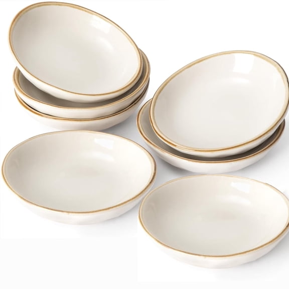 Soy Sauce Dishes of 7, Oval Dipping Sauce Cups/Bowls/Dishes for Kitchen, 2.1oz Ceramic Small Bowls for Side Dish, Appetizers, Snacks, and Sushi, Dishwasher Safe, Vanilla White