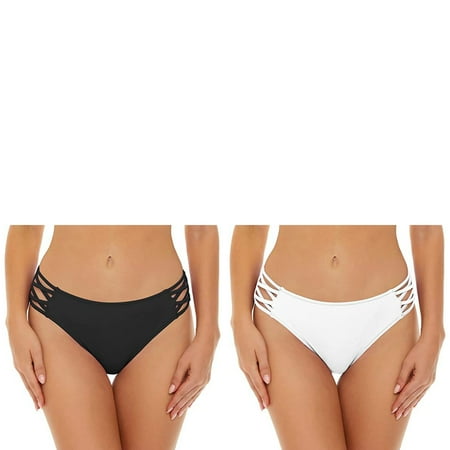 Wijhcboe 2 Pack Women Swim Bottoms for Women Boy Shorts Vintage Print Low Waist Womens Swim Pants Brazilian Bikini Bottom Swimwear Briefs Beachwear Brazilian Bikini Bottom Side Tie Thong Bathing Swi