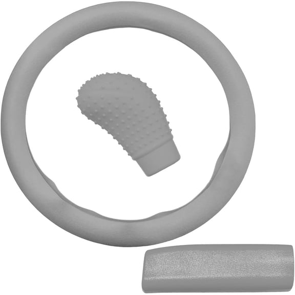 3PCS Silicone Car Steering Wheel Cover Set, Anti-Slip Car Steering Wheel & Handbrake & Gear Shift Cover, Universal Auto Interior Decoration Protector for Most Vehicles (Grey)