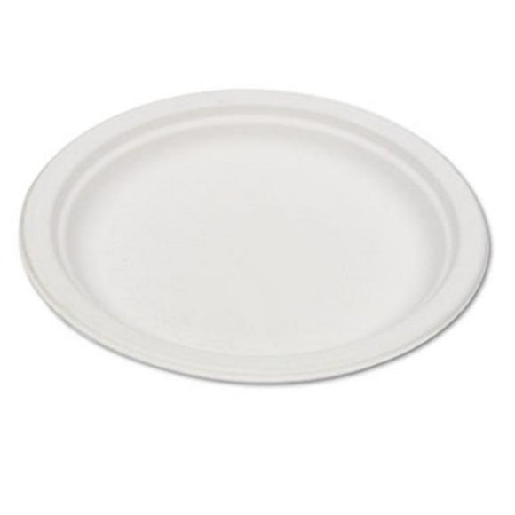 Eco-Products EPP016PK Compostable Sugarcane Dinnerware- 6 Inch Plate- Natural White- 50/Pack