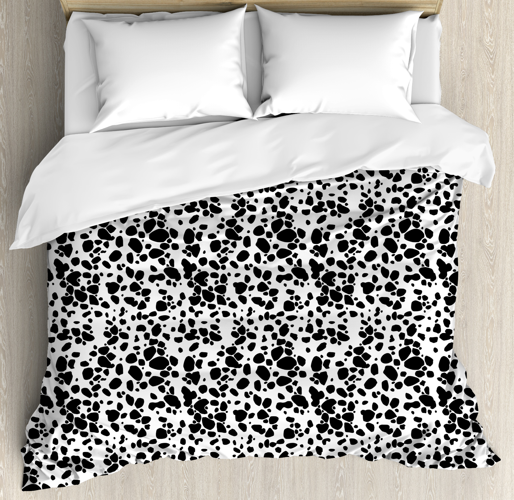 Dalmatian Dog Print Duvet Cover Set, Black and White Puppy Spots Fur