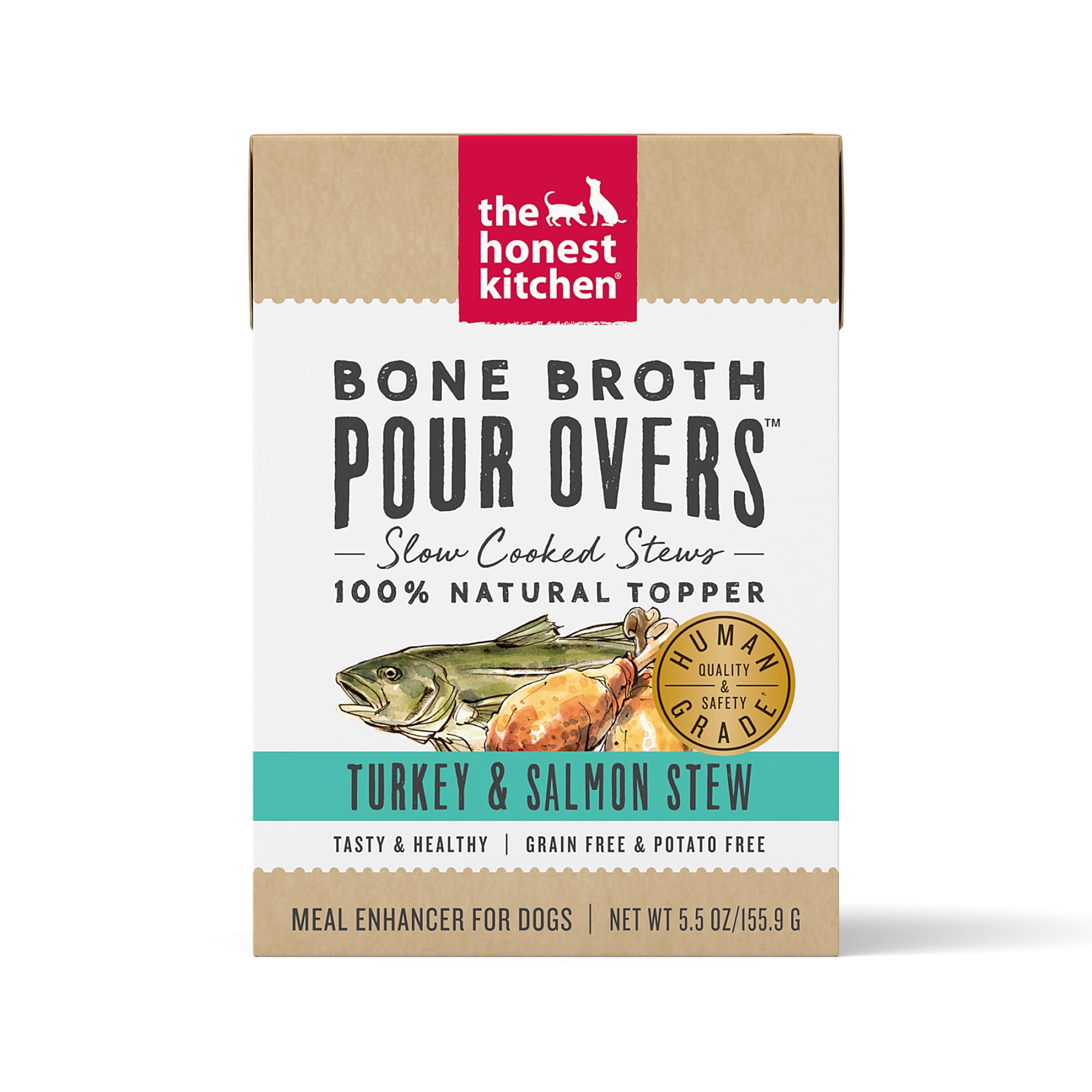The Honest Kitchen Human Grade Toppers Bone Broth POUR OVERS Turkey & Salmon Stew Topper, 5.5 oz, Case of 12