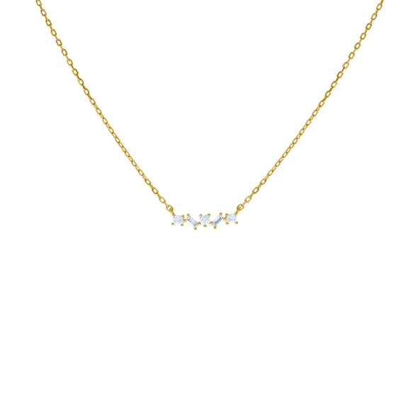 925 Sterling Silver Yellow-tone Womens Baguette Round Cubic Zirconia Fashion Charm Necklace 16 2 4.2x4.2mm Wide Pendan