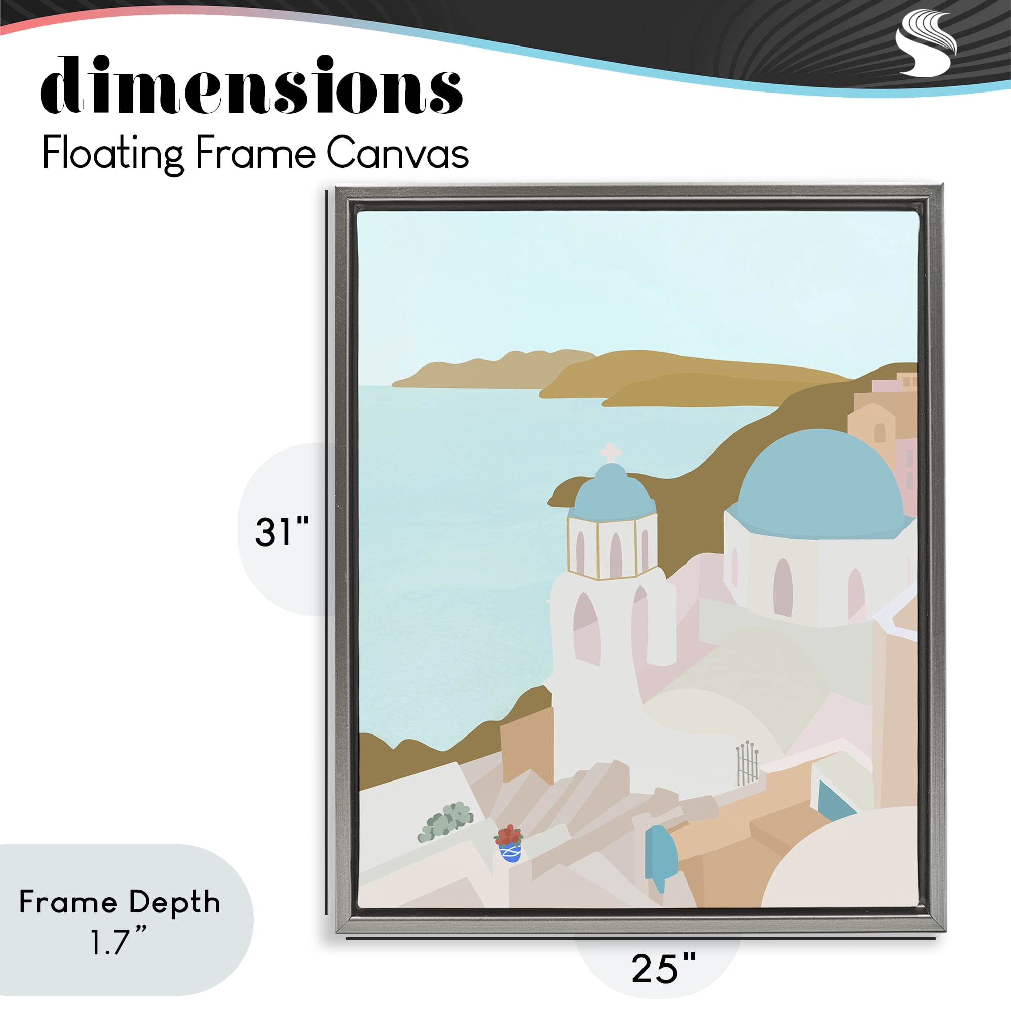 Stupell Industries Coastal Santorini Vibes Gray Framed Floater Canvas Wall Art, design by Anna Quach
