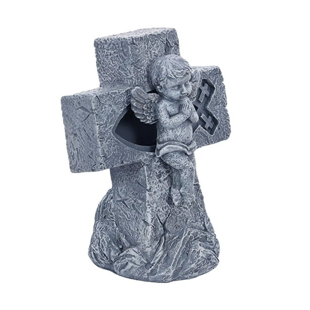 Estatua de resina cruzada Baoblaze Ángel Patio Trasero 9.5x6x11cm Gris