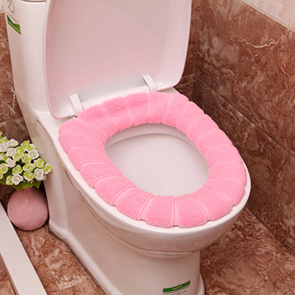 Anself Soft Toilet Seat Cover Cute Lid Top Warmer Washable Bathroom Mat Warm Thickening O Type Toilet Seat Knitting Pumpkin Pattern