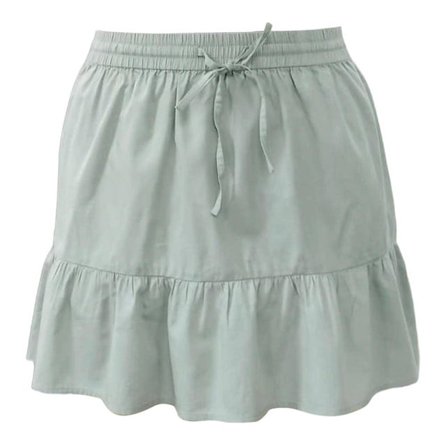 Falda George para Mujer Corta con Elástico y Jareta en Cintura Olan en Ruedo Verde Talla G