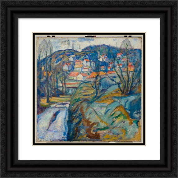 Edvard Munch 15x15 Black Ornate Wood Framed Double Matted Museum Art Print Titled - Kragero in Spring (1912)