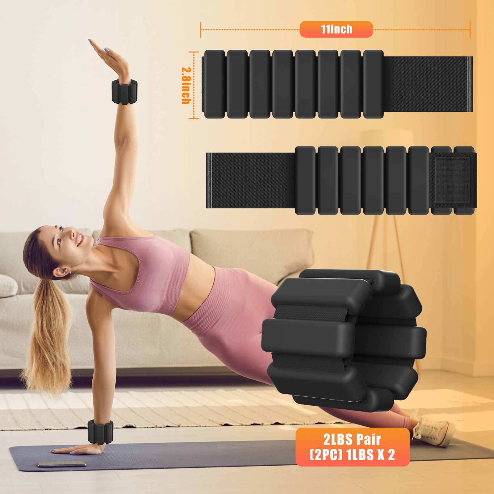 Ankle Weight Wrist Weight 2 Pack (1lb Each) Adjustable Arm and Leg Weight Suitable for Women and Men Pilates Gym Yoga Aerobic Strength Training(Black)