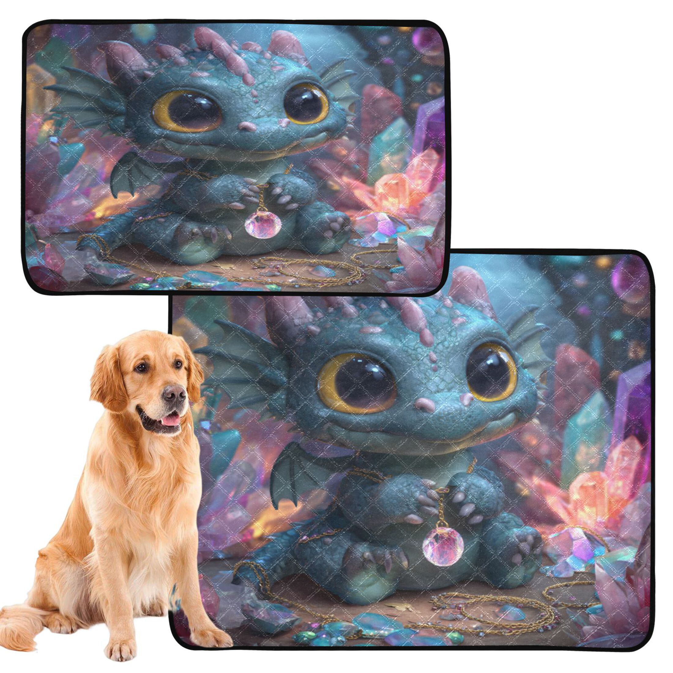 Qxltty Super Cute Dragon Cat litter Pads Pet Set of 3 Diaper Mats Center Anti-leakage Layer Absorbent Soft and Comfortable