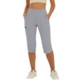 thumbnail image 2 of Women's Capri Golf Trousers Casual Quick Dry UPF 50+ Lightweight Quick Dry 3/4 Cargo Pants Hiking Shorts with Pockets Gray S, 2 of 7