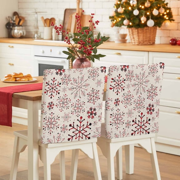 Christmas Chair Covers Set of 1 Winter Snowflakes Linen Vintage Chair Back Covers Stretch Removable Washable Slipcovers Protector for Dining Room Kitchen Party Decor