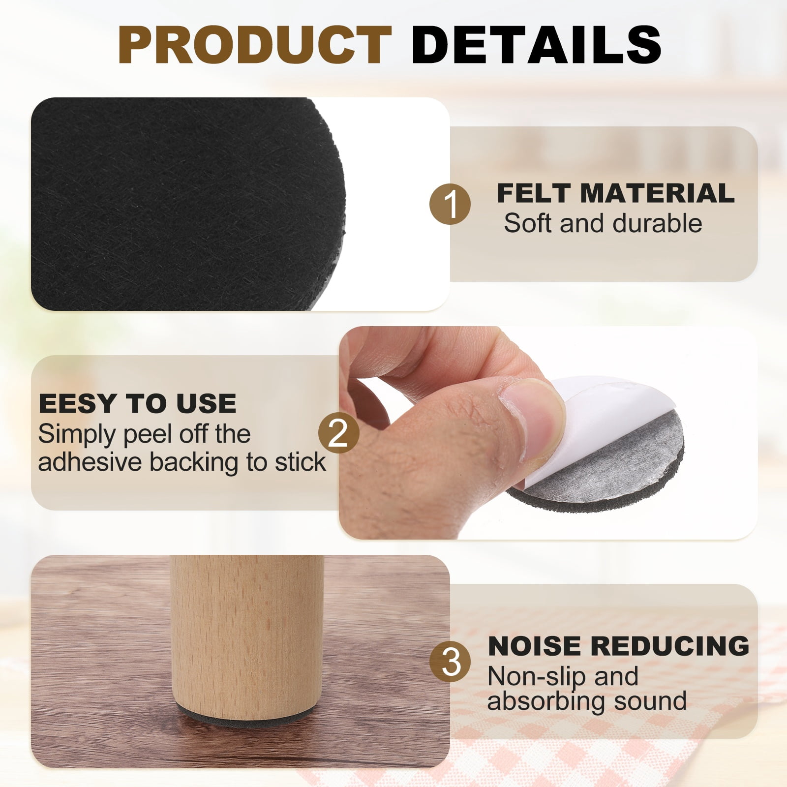 Uxcell 8Pcs Non Slip Furniture Pads, 11" Round Self Adhesive Felt Bumpers Noise Reducing Furniture Feet Floor Protector for Chairs Tables Furniture Legs (Black 0.12" Thick)