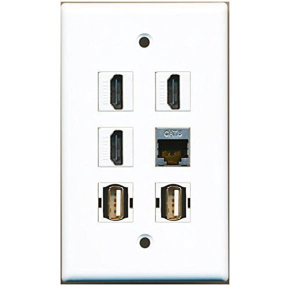 RiteAV - 3 HDMI 2 Port USB A-A 1 Port Shielded Cat6 Ethernet Wall Plate