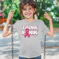 thumbnail image 3 of Tee Hunt Think Youth T-Shirt Breast Cancer Awareness Ribbon Kids, Gray, Medium, 3 of 5