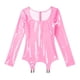 thumbnail image 4 of Vestido de club para mujer de manga larga con cremallera trasera mini lencería vestido de látex vestido bodycon de charol brillante con clips de liga, 4 of 5
