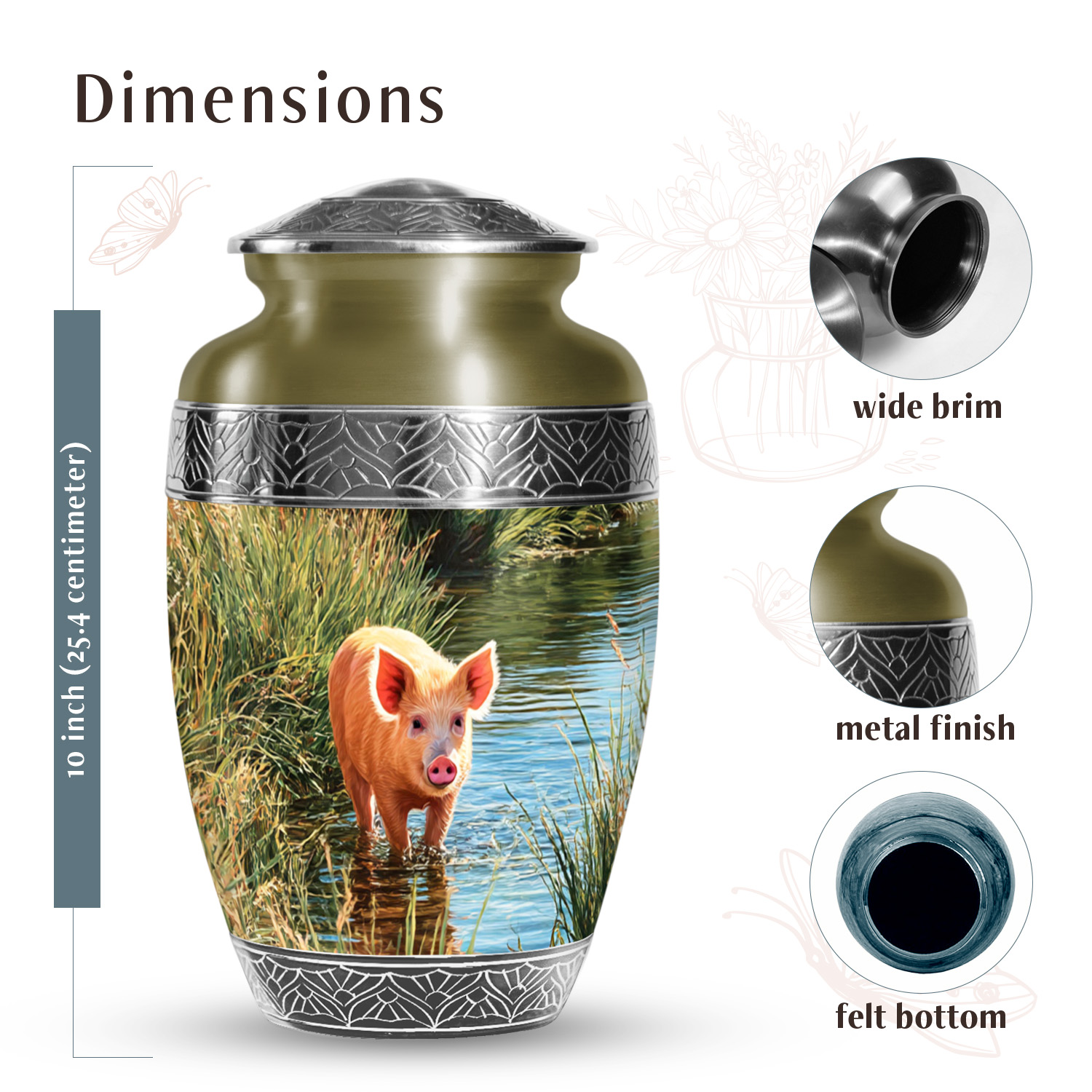 SABURIAL Pig Urn - Perfect Cremation Urn For Male & Female Ash - Burial Urns For Adult Human Ashes - Decorative Funeral Urns For Women Ash - 10 Inch Large With Velvet Bag