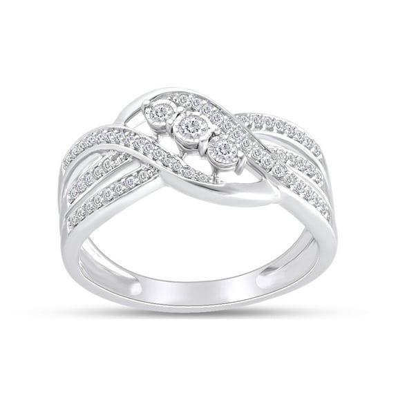 1/4 Carat Round Cut Natural Diamond Three-Stone Promise Ring in 14k White Gold Over Sterling Silver Size 5.5