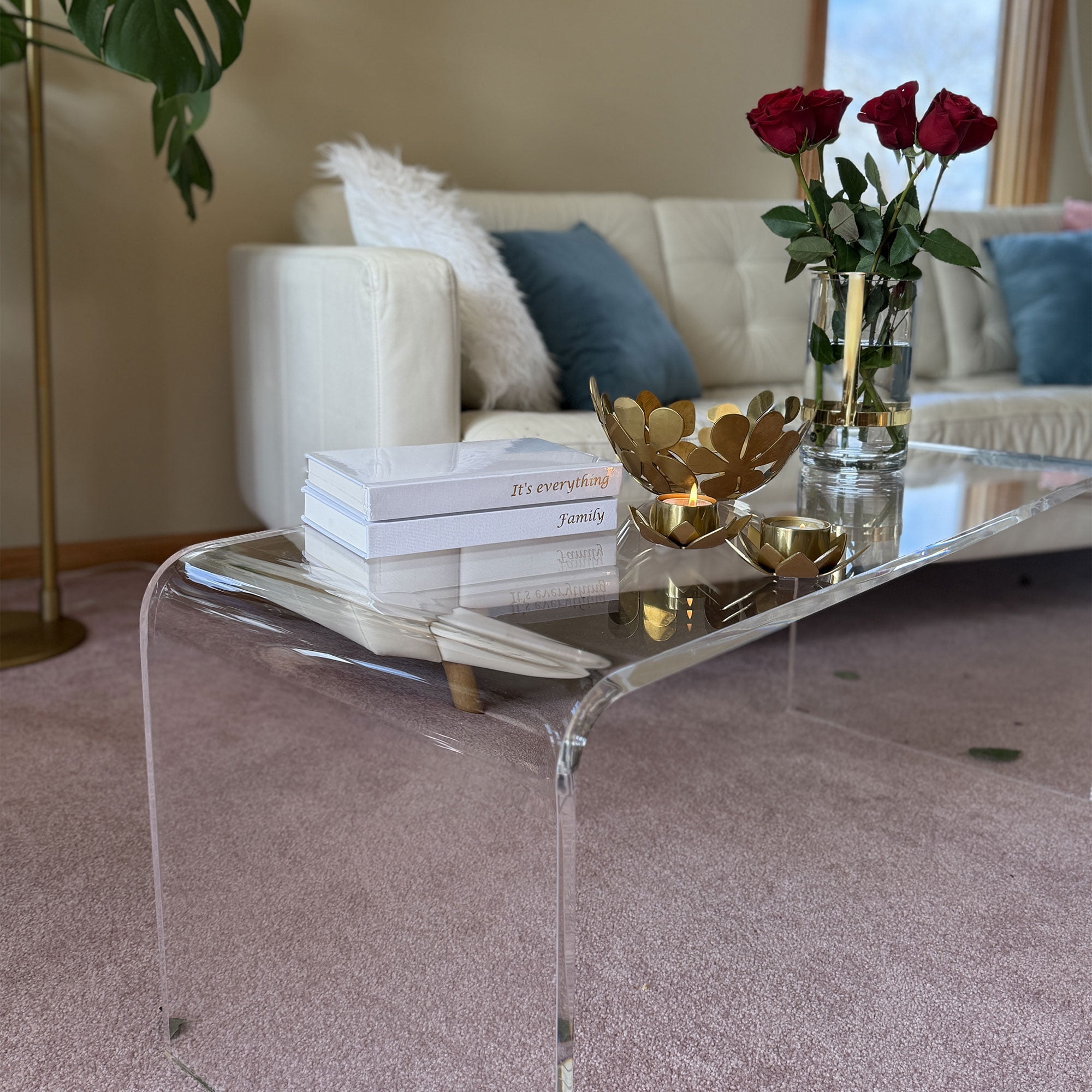 HOMCOM 39" Long Acrylic Waterfall Coffee Table for Living Room, Clear
