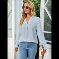 thumbnail image 4 of Blusa de Lunares con Cuello en V y Mangas con Volantes para Mujer, Blusas Holgadas Informales de Color Liso para Trabajar Azul M, 4 of 9