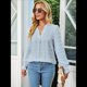 thumbnail image 4 of Blusa de Lunares con Cuello en V y Mangas con Volantes para Mujer, Blusas Holgadas Informales de Color Liso para Trabajar Azul L, 4 of 9