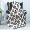thumbnail image 4 of Abstract Soft Flannel Fleece Throw Blanket, Style Damask Style Oriental Motifs Pattern on Plain Background, Cozy Plush for Indoor and Outdoor Use, 50" x 60", Black and White, by Ambesonne, 4 of 5